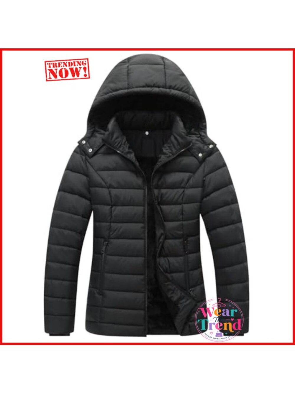 Quilted Down Coat Slim Fit Detachable Hood Waterproof Winter Jacket